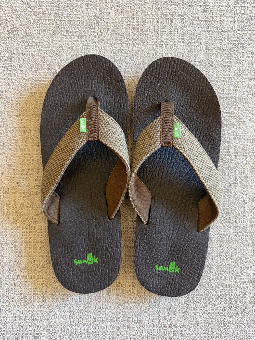Sanuk Yogi 4 Mens Brown and Tan Woven-strap Flip Flops Size 11